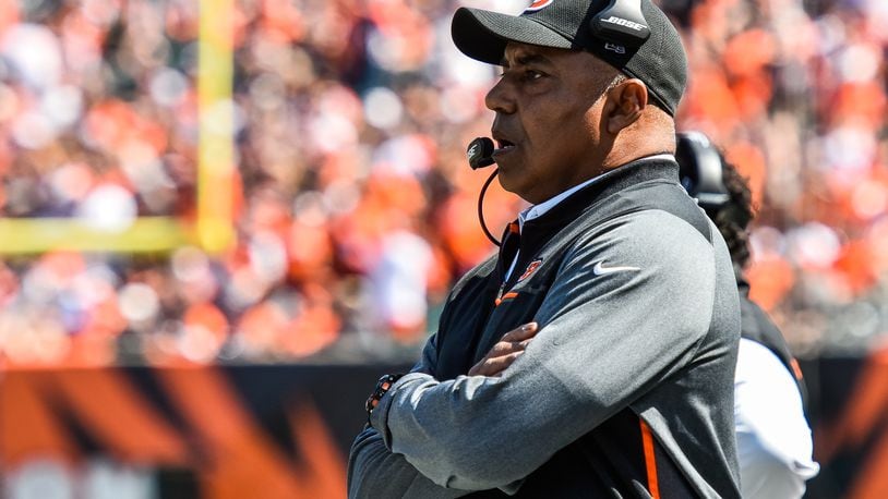 The Cincinnati Bengals head coach Marvin Lewis watches his team during their 20-0 loss to the Baltimore Ravens Sunday, Sept. 10 at Paul Brown Stadium in Cincinnati. NICK GRAHAM/STAFF