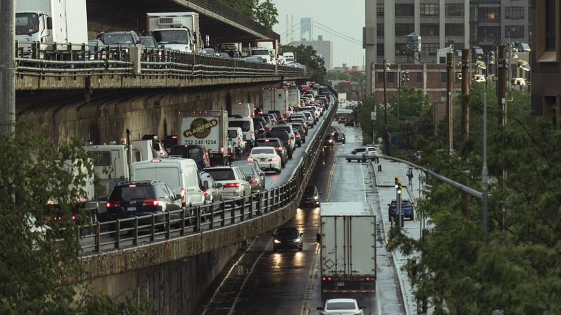 Friday evening rush hour traffic on the Brooklyn-Queens Expressway in New York, June 4, 2021. (Sasha Maslov/The New York Times)