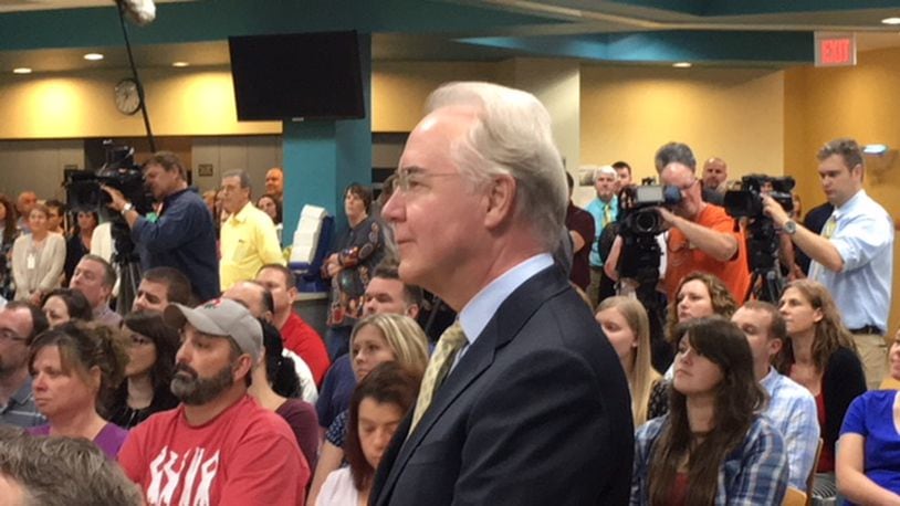 Former Health and Human Services Secretary Tom Price, who resigned in September, visited the Alkermes pharmaceutical factory on April 26, 2017 to promote the Trump administration’s opioid agenda. The company produces the opioid treatment drug Vivitrol near the Wilmington Air Park. WILL GARBE / STAFF
