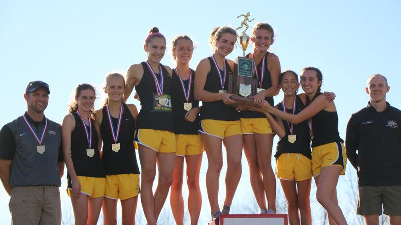 The Centerville girls cross country team won its third straight Division I state title Saturday at National Trail Raceway in Hebron. Greg Billing / Contributed photo