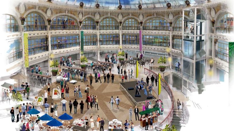 An artist’s rendering of what the rotunda inside the Dayton Arcade will look like when renovated. CONTRIBUTED