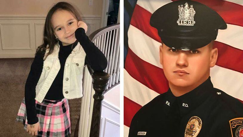 Mikayla Raji, 8, of  Perth Amboy, N.J., anonymously had her mother pay for the meal of a police officer she met on Friday, April 21, 2017. Mikayla's father, Perth Amboy police Officer Thomas Raji, pictured, was killed in the line of duty seven months before she was born.