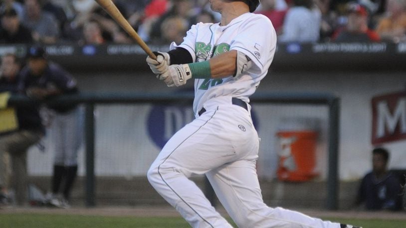 Dragons OF Stuart Fairchild. The Dragons defeated Lake County 10-9 at Fifth Third Field in Dayton on Thursday, April 12, 2018. MARC PENDLETON / STAFF