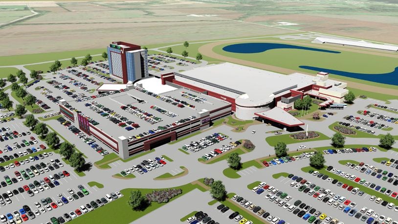 Miami Valley Gaming in Warren County’s Turtlecreek Twp. is proposing a $100 million expansion project, one that could be completed by early 2021. If approved, it would add a 194-room, 11-story hotel, a restaurant and a four-floor parking garage. CONTRIBUTED