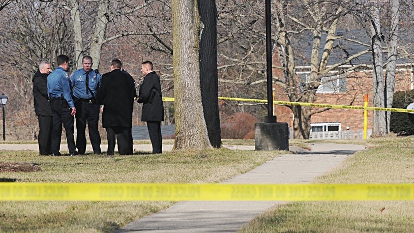 Police on the scene Thursday of the officer-involved shooting in Centerville. MARSHALL GORBY/STAFF