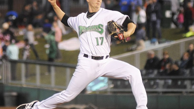 Dragons starting pitcher Mac Sceroler. The Dragons defeated the visiting Lake County Captains 9-3 at Fifth Third Field in Dayton on Wed., April 11, 2018. MARC PENDLETON / STAFF