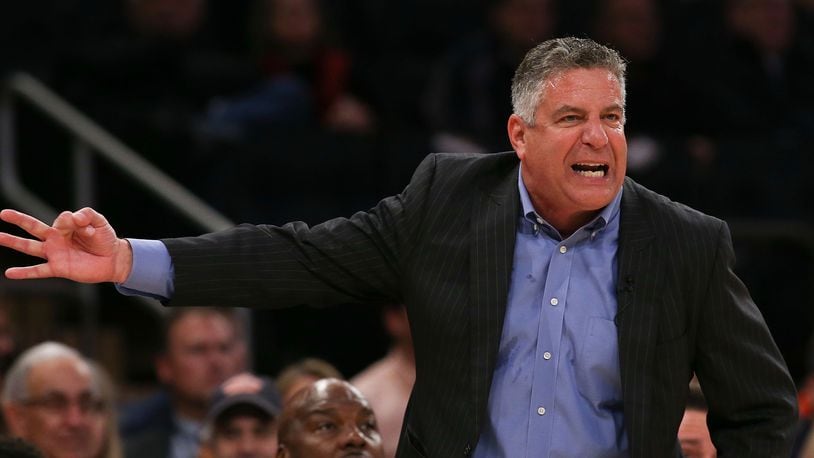 Auburn coach Bruce Pearl reacts to a call during a game against the Boston College at Madison Square Garden on December 12, 2016 in New York City. (Photo by Michael Reaves/Getty Images)