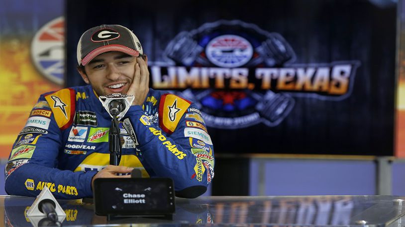NASCAR driver Chase Elliott talks about the on-track tire tests at Texas Motor Speedway in Fort Worth, Texas, on January 9, 2018. (Brad Loper/Fort Worth Star-Telegram/TNS)