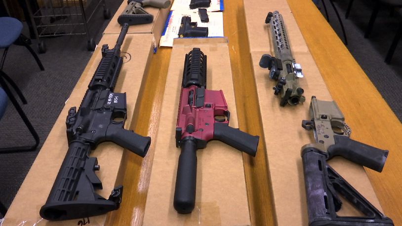 FILE - "Ghost guns" are displayed at the headquarters of the San Francisco Police Department, Nov. 27, 2019, in San Francisco. Nevada's Supreme Court upheld the state's ban on ghost guns Thursday, April 18, 2024, overturning a lower court's ruling that had sided with a gun manufacturer's' argument the 2021 law regulating firearm components with no serial numbers was too broad and unconstitutionally vague. (AP Photo/Haven Daley, File)
