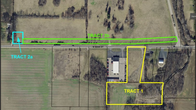 Warren County will be acquiring property east of the Warren County Maintenance Garage on Ohio 63, identified as Tract 1, from the city of Lebanon for $100,000 and property and a highway easement, identified as Tract 2a and 2b, on the north side of Ohio 63 between Markey Road and the proposed Parkside development. The county wanted the property for future development while the city is planning to build a water booster station and widen Ohio 63 with the property it's acquiring for the Parkside project. CONTRIBUTED/CITY OF LEBANON
