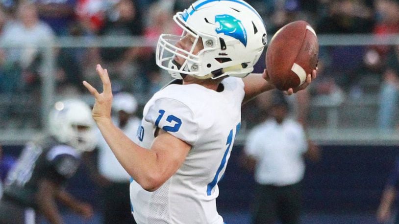 Springboro junior QB Mikey Appel has helped the Panthers take over as the area’s top-ranked D-I team in the high school football power rankings. MARC PENDLETON / STAFF