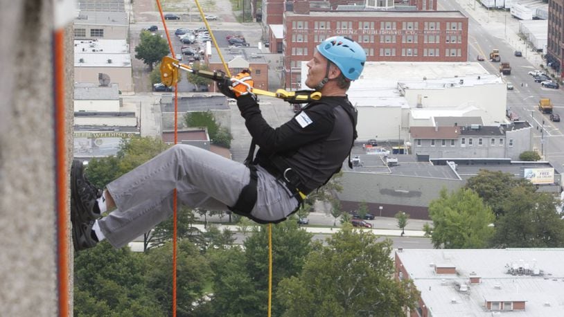 On August 14, 90 brave souls will rappel down the KeyBank Tower in downtown Dayton to benefit Big Brothers Big Sisters of the Greater Miami Valley at the fifth annual Over the Edge event. Non-rappellers can still revel and support on Courthouse Square with music, food trucks and more. Photo source: Facebook