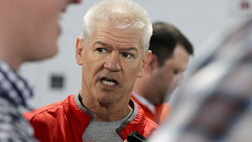 Ohio State cornerbacks coach Kerry Coombs talks to reporters on Thursday, March 24, 2016, at the Woody Hayes Athletic Center in Columbus. David Jablonski/Staff