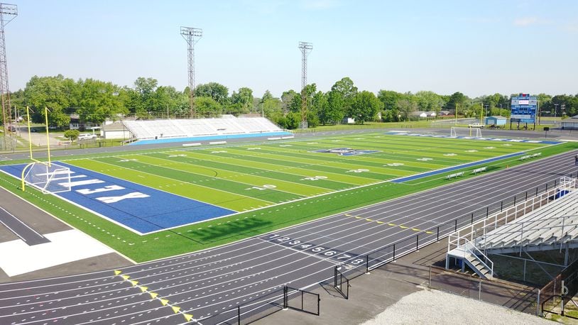 Doug Adams Stadium at Xenia High School has a new track installed that will debut to the community Wednesday at the Neighborhood Night Out.