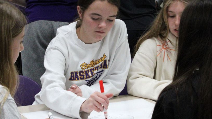 Bellbrook Middle School Hope Squad student Adeline Heitkamp works on a poster Thursday, March 14 to hang in the hallways. Courtesy of Bellbrook Schools.