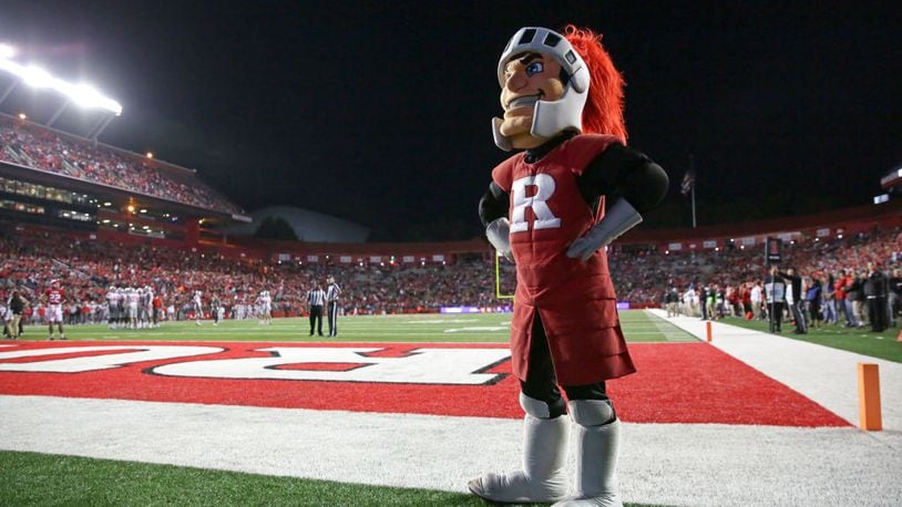 PISCATAWAY, NJ - SEPTEMBER 30: The Rutgers Scarlet Knights mascot stands on the field during a game against the Ohio State Buckeyes on September 30, 2017 at High Point Solutions Stadium in Piscataway, New Jersey. Ohio State won 56-0. (Photo by Hunter Martin/Getty Images) *** Local Caption ***
