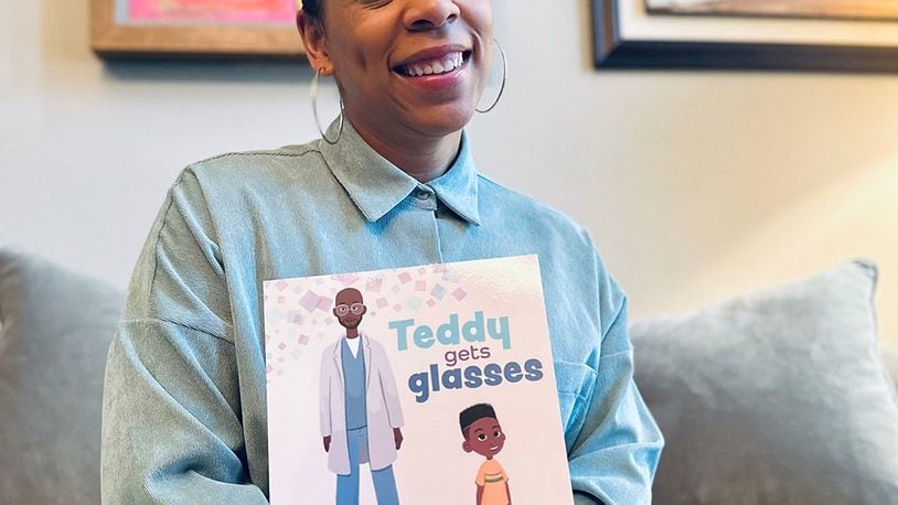 Wright State English graduate Kristin B. Gyimah was inspired to write “Teddy Gets Glasses,” a children’s book about wearing glasses, after one of her children when through the process. Contributed photo