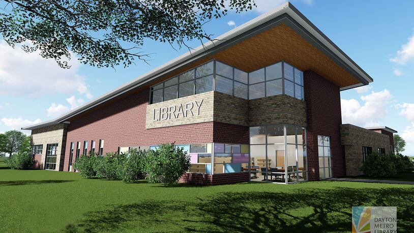 This rendering represents what the West Carrollton branch of the Dayton Metro Library will look like after a planned expansion that will require the branch to close Sept. 2. CONTRIBUTED ILLUSTRATION