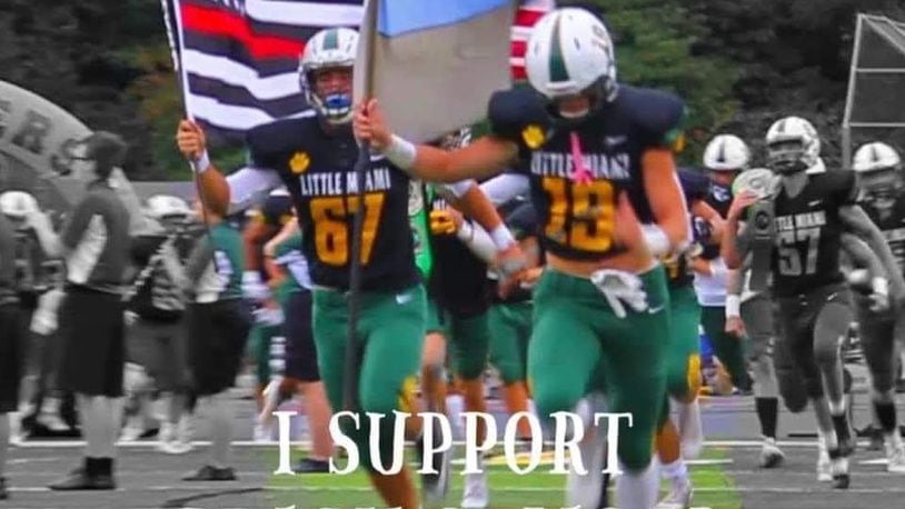 This picture was posted by Warren County Prosecutor David Fornshell with a statement of support for two Little Miami  football players suspended for carrying Blue Lives Matter flag onto the field on Friday.