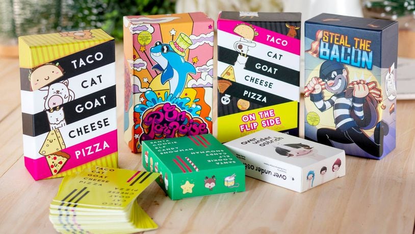 Englewood-based Dolphin Hat Games has released several card games, including the widely popular “Taco Cat Goat Cheese Pizza,” which hit the number one spot for games sold on Amazon.com, and which has been distributed in over 40 countries. CONTRIBUTED
