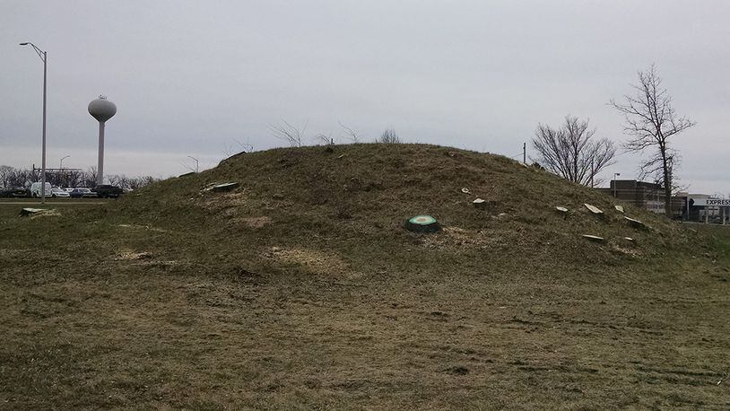 Seven Adena culture mounds are located on Wright-Patterson Air Force Base. Six exist at the Wright Brothers Memorial, while another is found in Area B in the area of Hobson Way and 7th Street. Trees were recently removed from it as a preservation measure so their roots would not destroy parts of the mound. (Contributed photo)