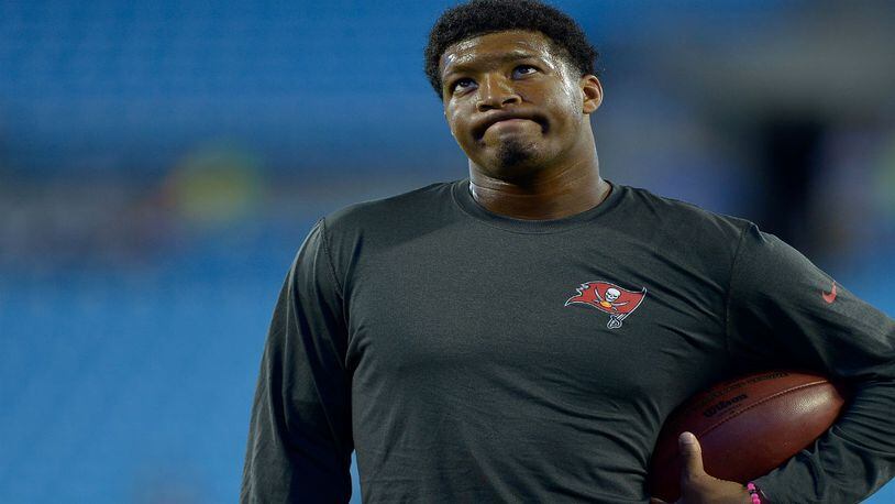 CHARLOTTE, NC - OCTOBER 10: Jameis Winston #3 of the Tampa Bay Buccaneers warms up before the game against the Carolina Panthers at Bank of America Stadium on October 10, 2016 in Charlotte, North Carolina. (Photo by Grant Halverson/Getty Images)
