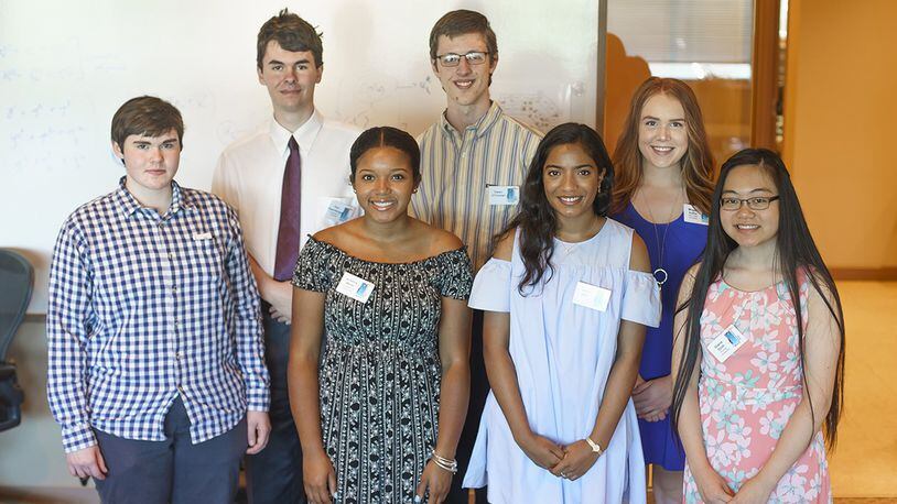 Recipients of the Wright-Patterson Air Force Base Educational Fund 2018 Academic Achievement scholarships include (back row, left to right): Paul Rosenberger, Owen O’Conner, Megan Kafka; (front row, left to right): Katherine Slonaker, Kristina White, Sarah John, Diana Dinh; (not pictured): Camille Butkus and Hannah Stumpfl.