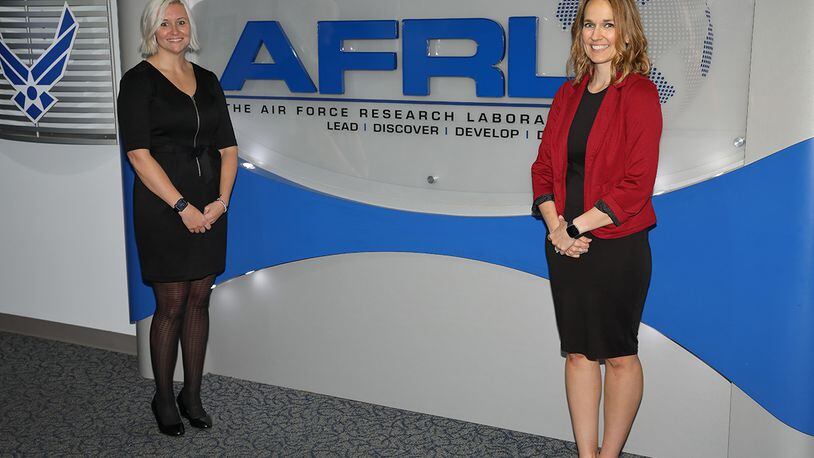 Senior Personnel Advisor Kelly Fent (left) and former Air Force Research Laboratory  Deputy Executive Director Dr. Jessica Salyers led an initiative focused on improving workforce agility through research and experimentation. Based on their findings, AFRL executed an 18-month pilot program assessing new practices for recruiting, hiring and retaining employees. After receiving overwhelmingly positive feedback, AFRL began implementing these new business practices across the enterprise. U.S. AIR FORCE PHOTO/JEREMY PATTON