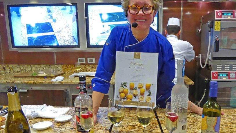 Executive chef Kathryn Kelly leads onboard cooking classes during Oceania Marina&apos;s cruise to Key West, Belize, Roatan and Mexico. (Oceania)