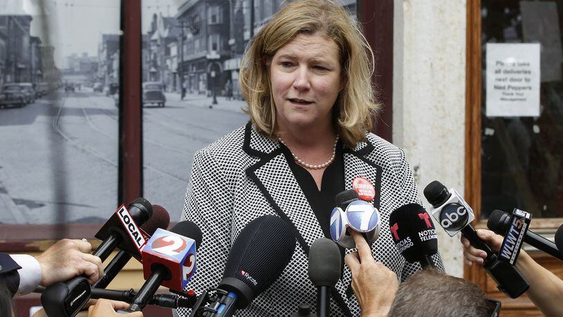 Dayton Mayor Nan Whaley gives updates about the mass shooting that took place Aug. 4 in the Oregon District. TY GREENLEES / STAFF
