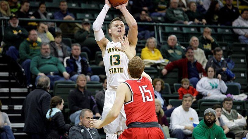Grant Benzinger’s double-double of 12 points and 10 rebounds couldn’t save Wright State from a home loss to Youngstown State. TIM ZECHAR / CONTRIBUTED
