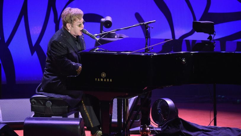 Elton John performs at the Breast Cancer Research Foundation's Hot Pink Party at the Waldorf Astoria Hotel on April 12, 2016 in New York City.