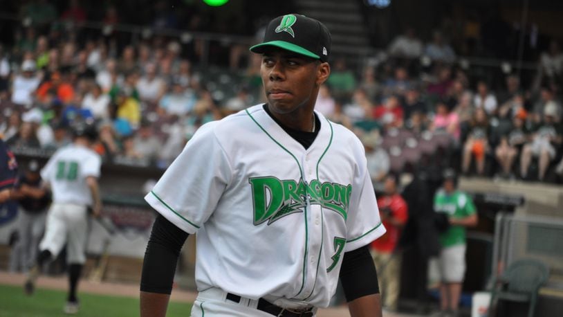 The Dayton Dragons’ Hunter Greene was the first-round pick (second overall) of the Cincinnati Reds in the 2018 MLB Draft. Nick Dudukovich/CONTRIBUTED