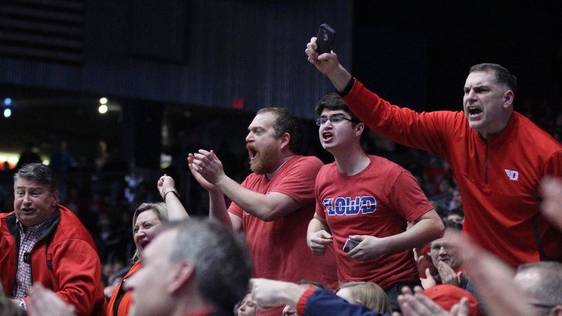 Dayton fans cheer during a game against Virginia Commonwealth on Friday, Jan. 12, 2018, at UD Arena. David Jablonski/Staff