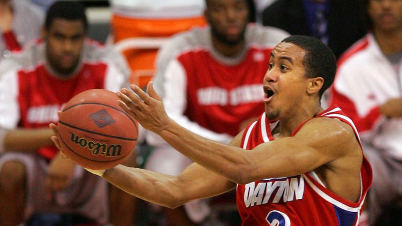 UD’s Brian Roberts drives to the hoop against Ohio State during the NIT quarterfinals in 2008. Photo by Jim Witmer