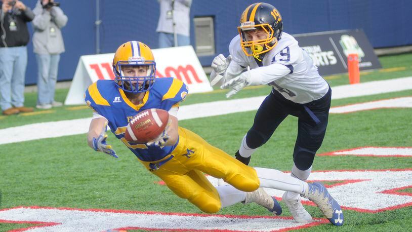 Flyers receiver Nick Tangeman had two TD catches. Marion Local defeated Kirtland 34-11 to win a D-VI high school football state title at Canton on Saturday, Dec. 2, 2017. MARC PENDLETON / STAFF