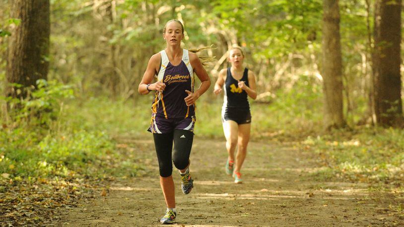 Bellbrook’s Avarie Faulkner finished second at the Southwestern Buckeye League’s Southwestern Division championship to help the Golden Eagles to the division team title Saturday at Milton-Union High School. Contributed / Greg Billing