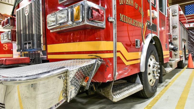 A Middletown fire truck was struck by a pick up truck that passed on the left Friday night near Central Avenue and University Boulevard. Paramedics were responding to a report of a man who overdosed on the railroad tracks.