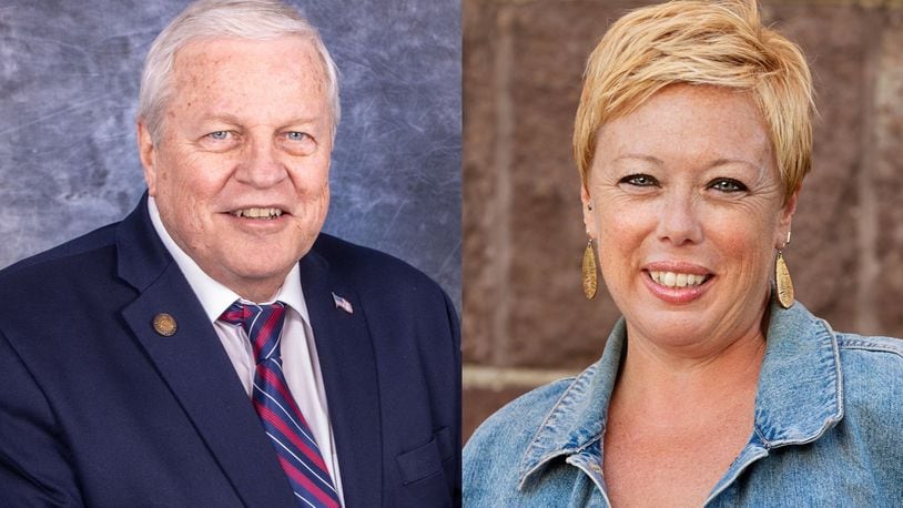 Former Beavercreek mayor Bob Stone and current Xenia mayor Sarah Mays are running against each other in the Republican Primary for the Greene County Commission. CONTRIBUTED