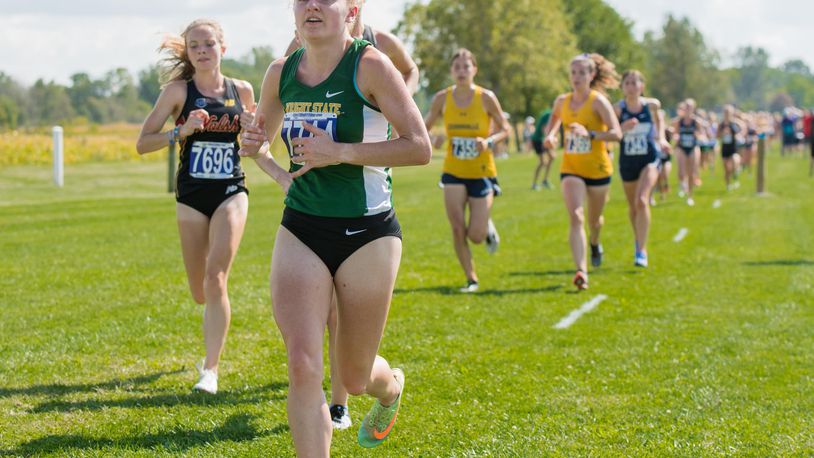Wright State senior Abigail Halsey, pictured during the All-Ohio championships earlier this season, won the Horizon League meet on Saturday. Joseph Craven/Wright State Athletics