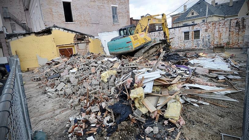 Demolition began early Wednesday March 29, 2023 on the Tavern building at 112-118 West Main Street in downtown Troy, but it was quickly stopped by city officials. A court hearing on the issue was scheduled that afternoon. MARSHALL GORBY\STAFF
