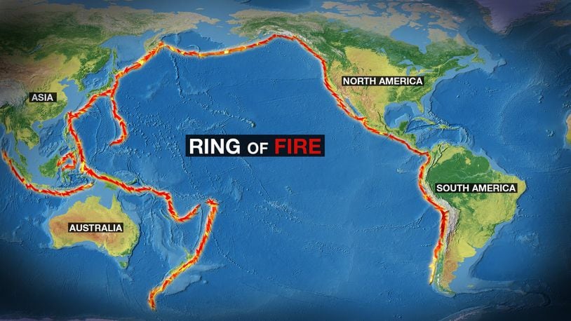 Most earthquakes recorded across the globe tend to fall in an area that surrounds the Pacific Ocean called the Ring of Fire. CONTRIBUTED
