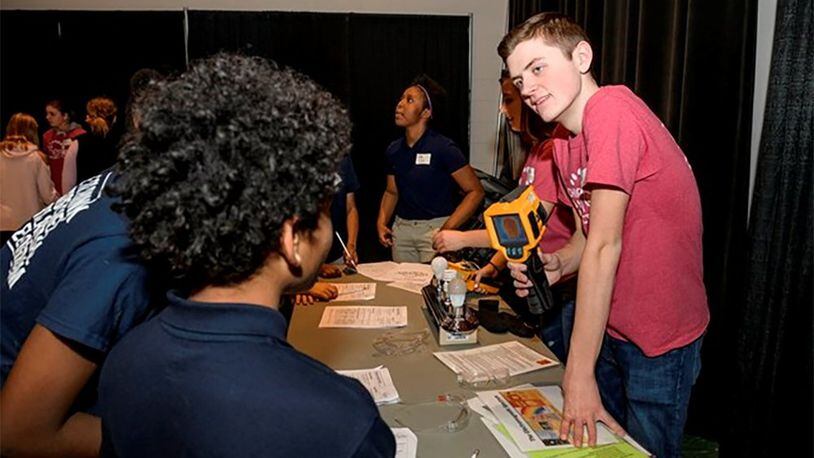 Brett Weaver, a student leader from Valley View High School, demonstrated a thermal-imaging camera at the second Energy Fair at Wright State University. Contributed photo