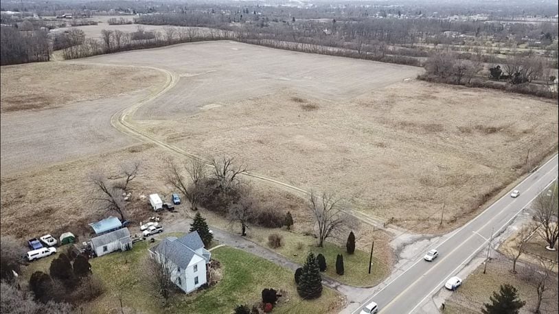 Aerial view of land looking southwest at 4400 Old Troy Pike where Oberer Land Developers LTD proposes building new market-rate, single-family homes. The project, in partnership with Ryan Homes, would be one of the largest new market-rate home developments in Dayton’s recent history. CHUCK HAMLIN / STAFF