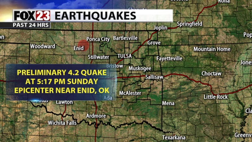 A 4.2 magnitude earthquake hit parts of Oklahoma Sunday evening. (Photo: Fox23.com)