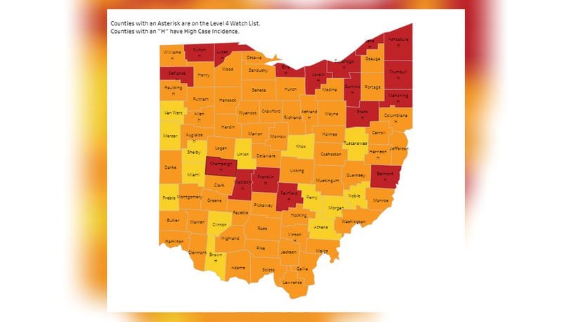 Ohio Public Health Advisory System map as of May 20, 2021