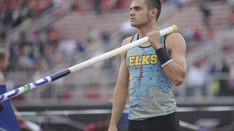 Centerville junior Yariel Soto won the pole vault in the D-I district track and field meet at Wayne on Wed., May 16, 2018. MARC PENDLETON / STAFF