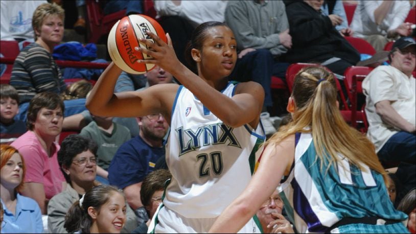 MINNEAPOLIS, MN - MAY 11:  Forward Tamika Williams #20 of the Minnesota Lynx faces up guard Erin Buescher #11 of the Charlotte Sting during the WNBA game at Target Center in Minneapolis, Minnesota on May 11, 2002.  The Lynx won 59-50.  NOTE TO USER: User expressly acknowledges and agrees that, by downloading and/or using this Photograph, User is consenting to the terms and conditions of the Getty Images License Agreement.  Mandatory copyright notice: Copyright 2002 WNBAE  (Photo by: David Sherman/WNBAE/Getty Images)