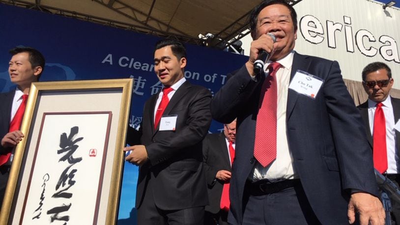 Fuyao Glass America founder Cho Tak Wong (also called Cao Dewang) at the ground opening of Fuyao’s Moraine plant in October 2016. THOMAS GNAU/STAFF