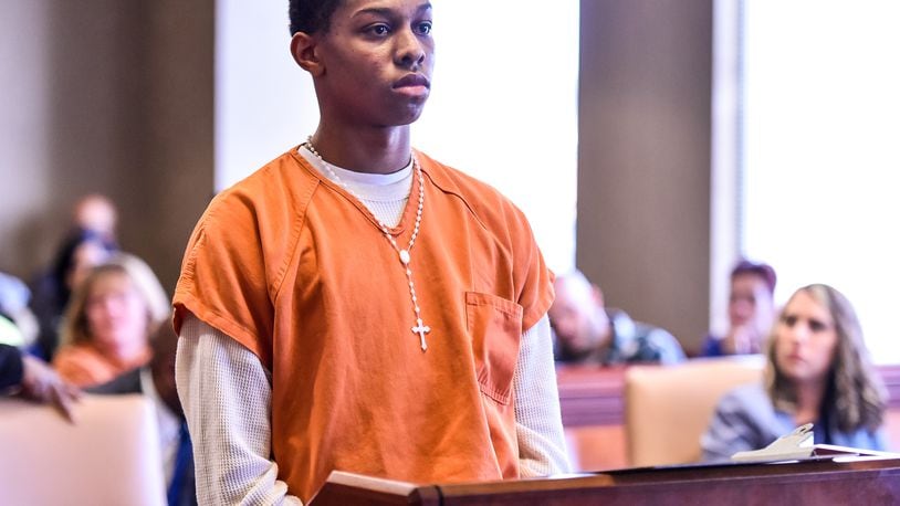 Kameron Tunstall, charged with shooting death of Jaraius Gilbert, appeared for a pretrial hearing in Judge Charles Pater’s courtroom in Butler County Common Pleas Court Tuesday, Oct. 16 in Hamilton. On Tuesay a trial date was set for Tunstall. NICK GRAHAM/STAFF